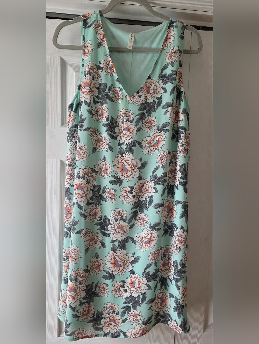 Mint Floral Sleeveless V-Neck Shift Dress
